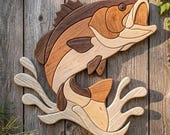 Largemouth Bass Intarsia Pattern PDF, Jumping Fish Woodworking Plan, Scroll Saw Wall Art, Beginner Friendly DIY Wood Project