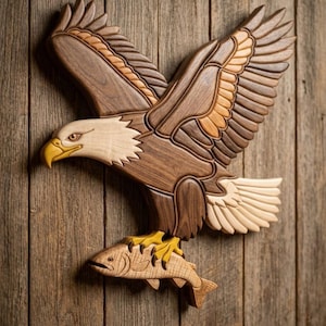 Eagle Carrying Fish Intarsia Pattern PDF, Wildlife Scroll Saw Template, Rustic Cabin Woodworking PDF, Easy Beginner Friendly