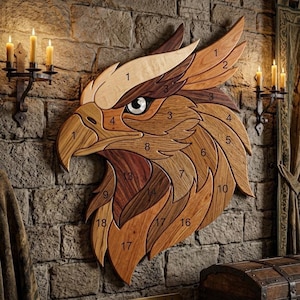 Griffin Head Intarsia Pattern PDF | Medieval Heraldic Scroll Saw Plan | Fantasy Woodworking Pattern | Easy Beginner Project