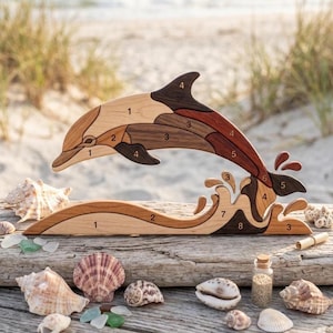 Jumping Dolphin Intarsia Pattern Scroll Saw PDF, Ocean Wave Woodworking Template, Easy Beginner Interlocking Wood Art DIY Design