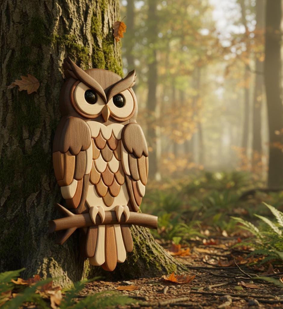 Forest Intarsia Pattern Owl Intarsia Pattern PDF, Scroll Saw Owl Pattern, Wooden Owl Wall Art ...