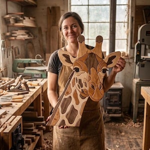 Giraffe Head Intarsia Pattern PDF | Scroll Saw Woodworking Template | Wildlife Wall Art DIY | Easy Beginner Project