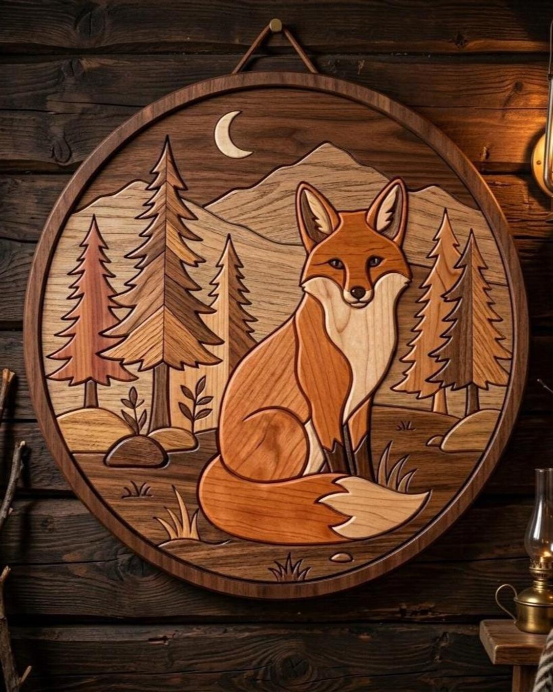 Forest Intarsia Pattern Fox in Forest Intarsia Pattern PDF | Woodland Fox Woodworking Template ...