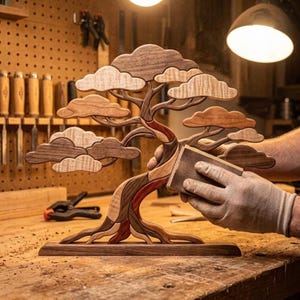 Bonsai Tree Intarsia Pattern PDF | Wooden Wall Art Design | DIY Woodworking Project | Beginner Friendly Scroll Saw Pattern | Zen Home Decor image 5
