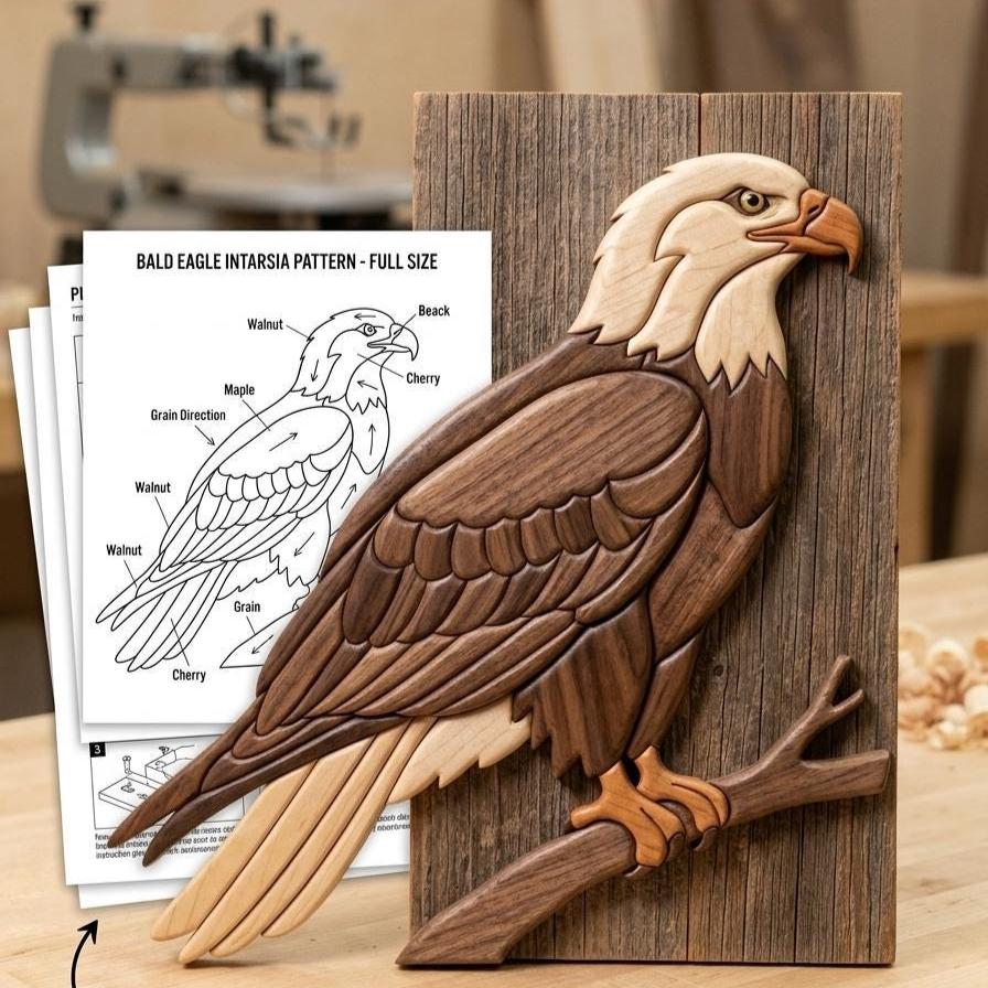 Sitting Eagle Intarsia Pattern PDF | Bald Eagle Woodworking Plan ...