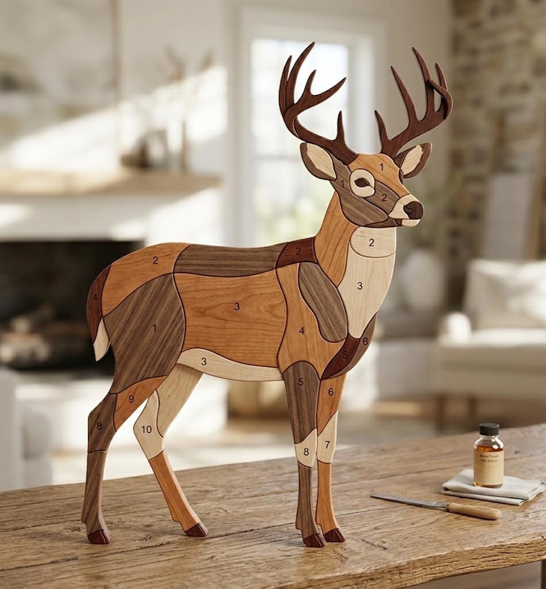 Deer Intarsia Pattern PDF – Scroll Saw Woodworking Template – Buck Wall ...