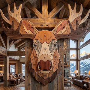 Moose Head Intarsia Pattern PDF, Mountain Cabin Scroll Saw Template, Rustic Lodge Wildlife Wood Art Plan