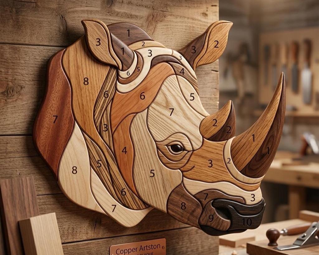 Rhino Head Intarsia Pattern PDF, African Safari Wall Art, Scroll
