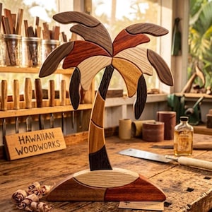 Palm Tree Intarsia Pattern PDF | Tropical Scroll Saw Woodworking Template | Beginner Friendly DIY Wood Art Plan