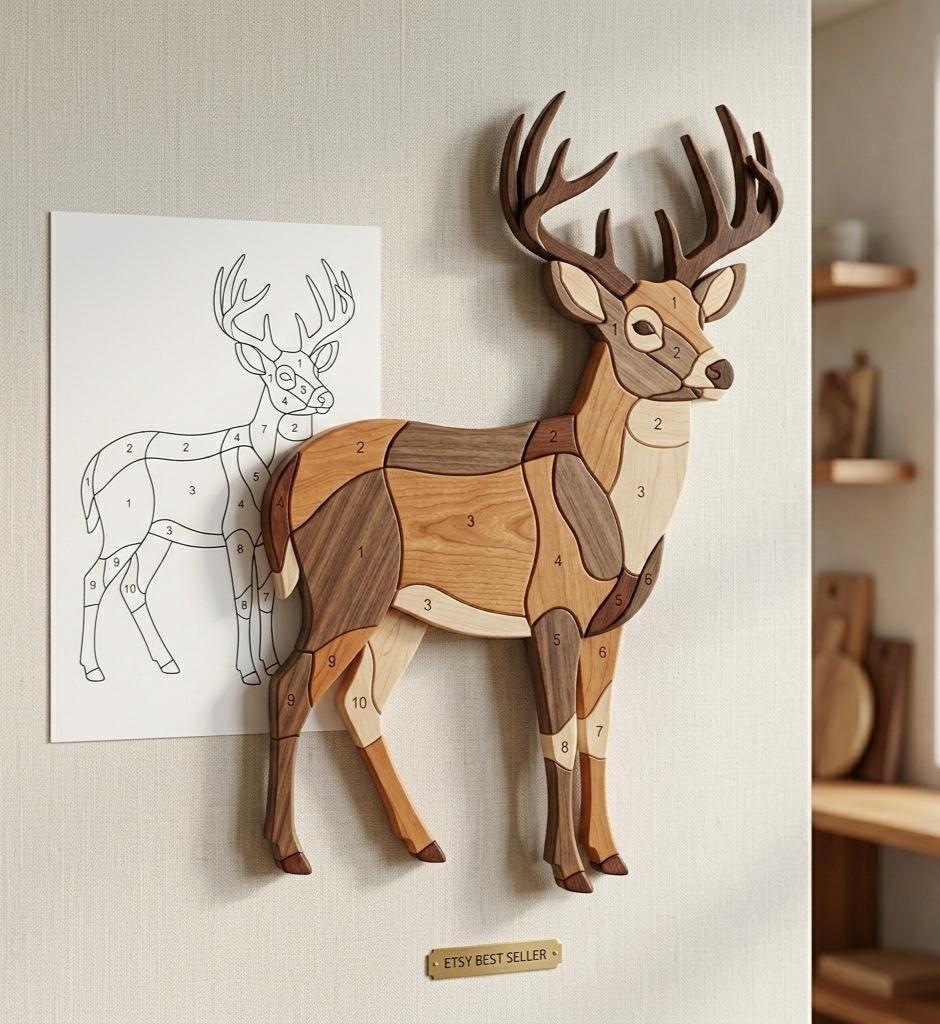 Deer Intarsia Pattern PDF – Scroll Saw Woodworking Template – Buck Wall ...