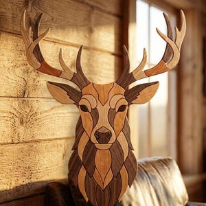 Deer Head Intarsia Pattern PDF, Buck Scroll Saw Pattern, Rustic Cabin Wall Decor Plan, Wildlife Woodworking Template
