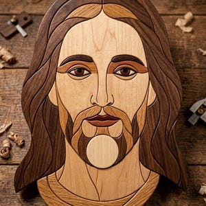 Jesus Face Intarsia Pattern PDF, Scroll Saw Template, Christian Wood Art, Religious Wall Decor, DIY Woodworking Plan