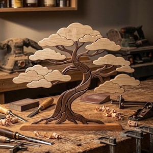 Bonsai Tree Intarsia Pattern PDF | Wooden Wall Art Design | DIY Woodworking Project | Beginner Friendly Scroll Saw Pattern | Zen Home Decor image 2