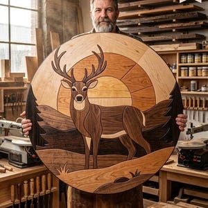 Deer Sunset Intarsia Pattern PDF | Wildlife Scroll Saw Template | Rustic Cabin Wall Art Woodworking Plan Digital Download