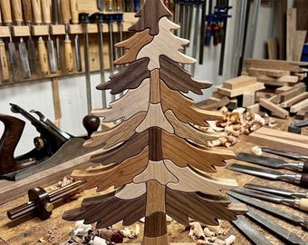 Pine Tree Intarsia Pattern PDF | Scroll Saw Woodworking Template | Rustic Cabin Wall Art | DIY Digital Download