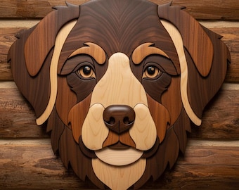 Dog Head Intarsia Pattern, Puppy Scroll Saw Pattern, Rustic Dog Wall Art Woodworking Plan, Dog Lover Decor DIY Wood Template