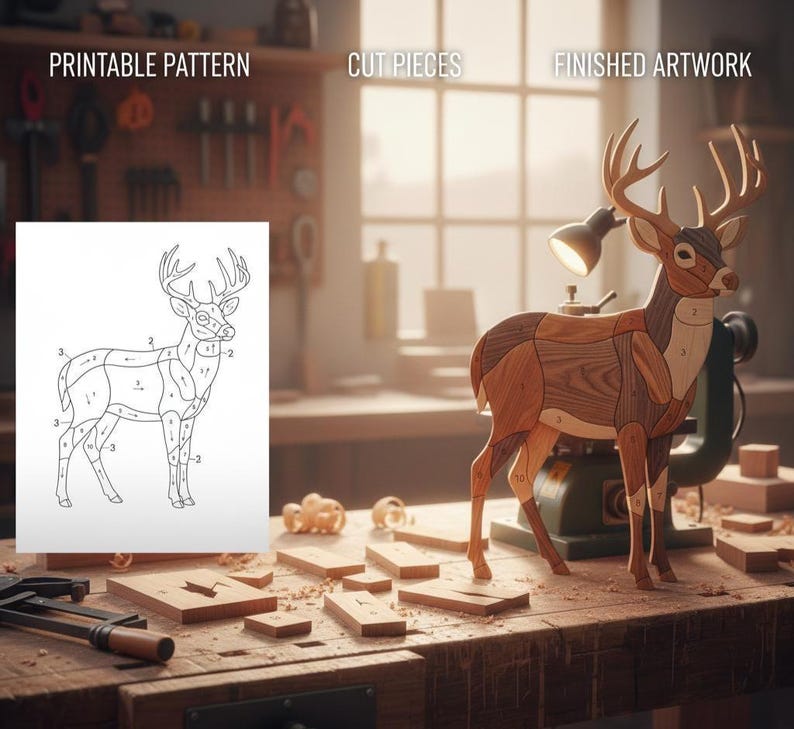 Deer Intarsia Pattern PDF – Scroll Saw Woodworking Template – Buck Wall ...