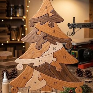 Christmas Tree Intarsia Pattern PDF, Beginner Scroll Saw Woodworking Plan, Easy 15 Piece Wood Inlay Template, DIY Holiday Decor