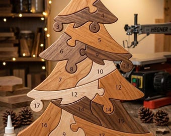 Christmas Tree Intarsia Pattern PDF, Beginner Scroll Saw Woodworking Plan, Easy 15 Piece Wood Inlay Template, DIY Holiday Decor