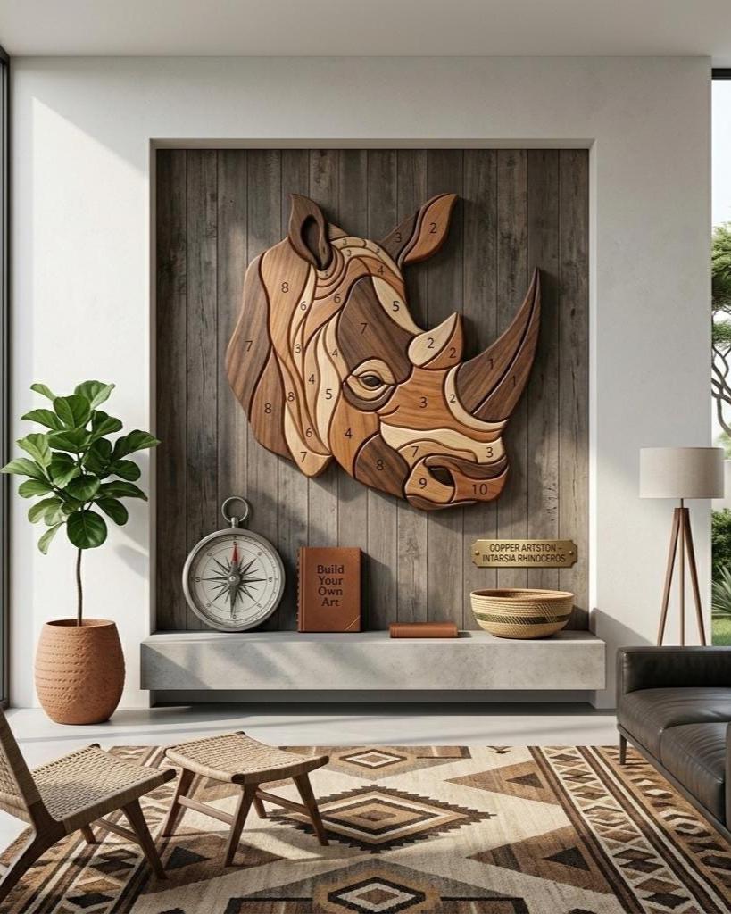 Rhino Head Intarsia Pattern PDF, African Safari Wall Art, Scroll