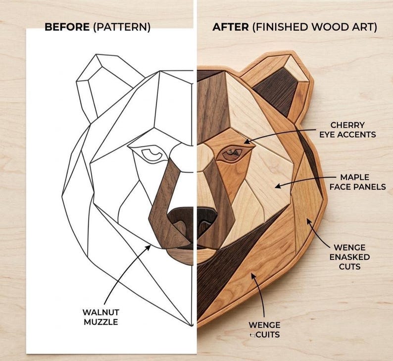 Bear Head Intarsia Pattern PDF | DIY Woodworking Wall Art | Wildlife ...