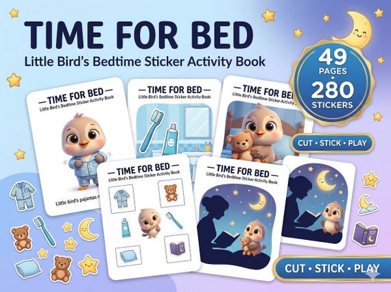 Livre Activité Autocollant Enfant à Imprimer Routine Sommeil Oiseau PDF