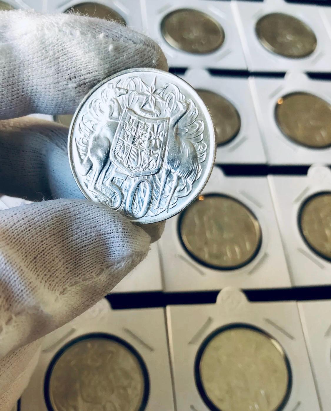 1966 Australian 50 Cent Coin: Silver Round, Uncirculated Gem in 2x2 ...