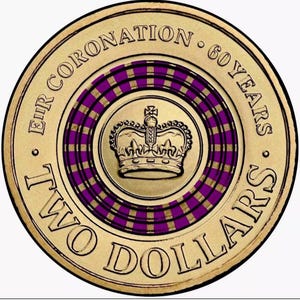 2013 Australian Two Dollar 2 dollar coin - PURPLE Queens Coronation Circulated Scarce