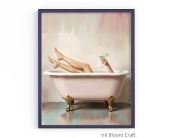 Blush Pink Bathtub Print, Feminine Spa Bathroom Art (Digital Download)