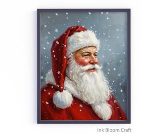 Vintage Santa Claus Portrait Print, Christmas Wall Art (Digital Download)