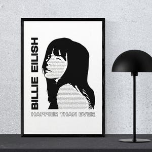 LonGPAN Poster Billie Eilish Noir Et Blanc Sur Toile 30 X 45 Cm - Décoration Murale Moderne