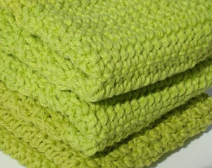 Lime Green Washcloths Three Crochet Cotton Wash Cloths Etsy