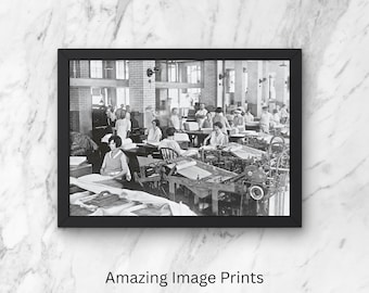 ヴィンテージインダストリアルウォールアート、工場労働者の写真、レトロな職場の印刷可能なアート、デジタルダウンロード