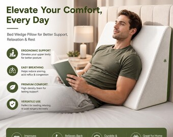 Black Bed Wedge Pillow Backrest Cushion Foam Support Triangle Reading Rest Posture Comfort