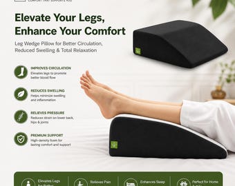 Orthopedic Leg Elevation Pillow Memory Foam Wedge Black Pain Relief Support