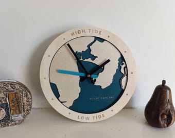 Mount Hope Bay Wooden Tide and Time Clock – Rhode Island & Massachusetts Coastal Wall Art, Nautical Gift for Sailors and Fishermen