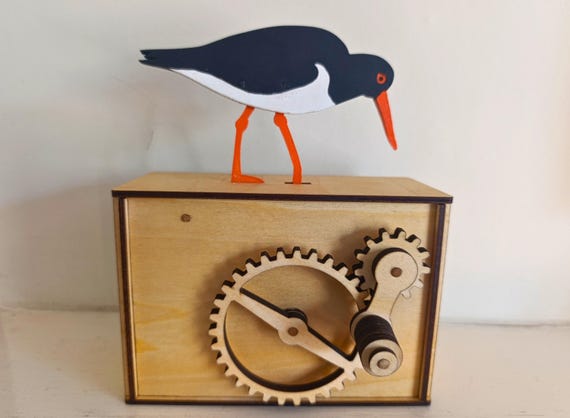 Wooden Oystercatcher Automaton | Moving Mechanical Bird Automata | Handmade Coastal Bird Lover Gift | Kinetic Sculpture 