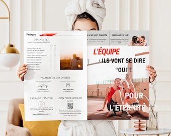 Personalized wedding newspaper with photo in French, Custom wedding Program Template, Unique Keepsake, modern wedding Journal, printable