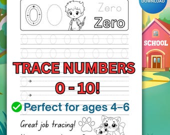 Number Tracing Worksheets 0-10: Handwriting Practice (Digital Download)