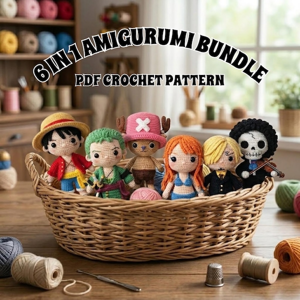 Paquete de patrones de ganchillo para muñecos amigurumi de anime (PDF 6 en 1), amigurumi de anime, paquete de anime