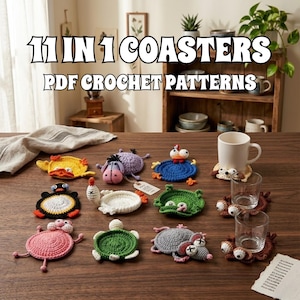 11-in-1 Animal Crochet Coaster Pattern Bundle, Animals Cup Holder, Amigurumi, (PDF Pattern)