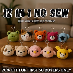 10 in 1  Crochet pattern, amigurumi keyring, amigurumi pattern, amigurumi keychain, crochet keychain, , PDF Animal Keychain Crochet Pattern