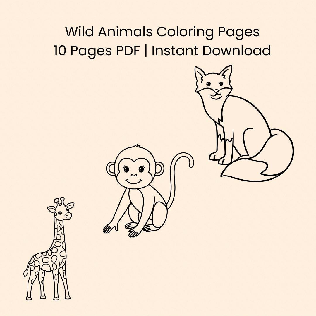 Wild Animals Coloring Pages for Kids – 10 Printable Sheets (PDF ...