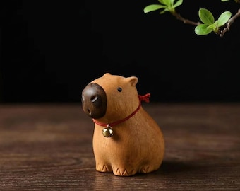 Figura de capibara de boj tallada a mano, miniadorno de madera, bonita decoración de escritorio, escultura de animal pequeño, regalo para el hogar, oficina, coleccionables.