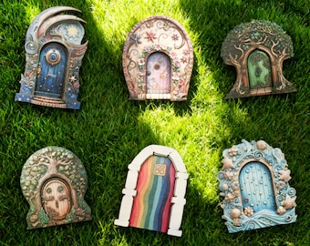 Porta de fada mágica em miniatura de madeira impressa para interiores | Estatuetas rústicas de porta de elfo | Decoração encantada para quarto de princesa e casa de fadas