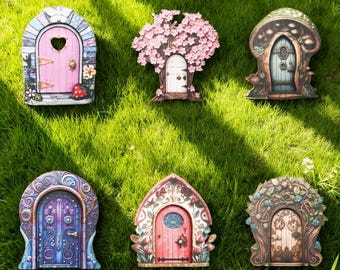 Porta de fada mágica em miniatura de madeira impressa para interiores | Estatuetas rústicas de porta de elfo | Decoração encantada para quarto de princesa e casa de fadas