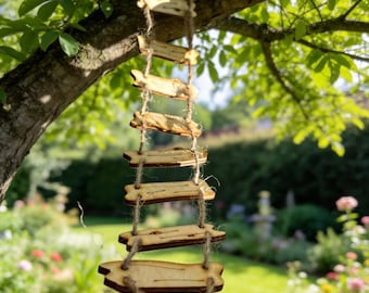 Mini Ponte de Corda de Madeira para Fadas | Decoração para Jardim de Fadas, Acessório Rústico para Bonsai, Ornamento para Aquário, Miniatura para Jardim
