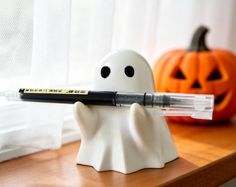 Porta-canetas Fantasma Fofo | Decoração de Mesa Fantasma para o Halloween | Estatueta de Fantasma Fofa | Presente para Amigo, Criança | Acessório de Mesa Divertido para Aniversário, Festa