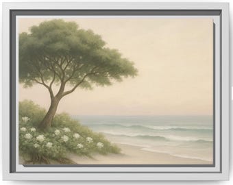 Coastal Serenity – Beach Tree and Seashells Wall Art Digital Download