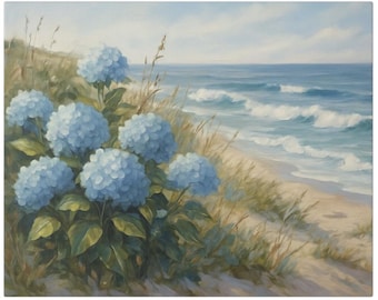 Beach Hydrangea Art: Tranquil Coastal Flower Painting (Digital Download)